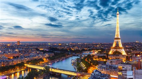 Aerial View Of Lighting Eiffel Tower And Paris City During Sunset 4K 5K ...