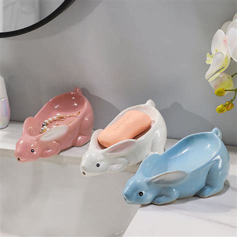 NUOLUX Ceramic Soap Dish Rabbit Soap Dish Tray Decorative Soap Holder ...