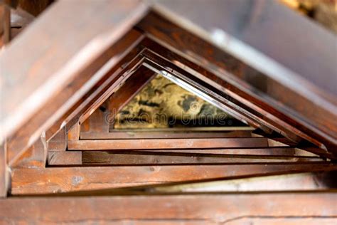 Ascending Perspective of Wooden Rafters in an Attic Space Stock Photo - Image of diagonal ...