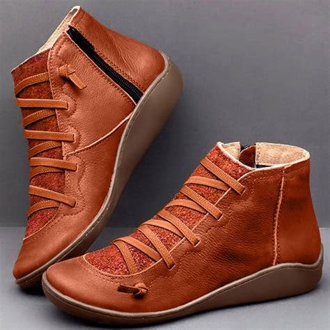 OKBOP Women's Low-heeled Ankle Boots-Retro Wedge Boots for Women Winter ...