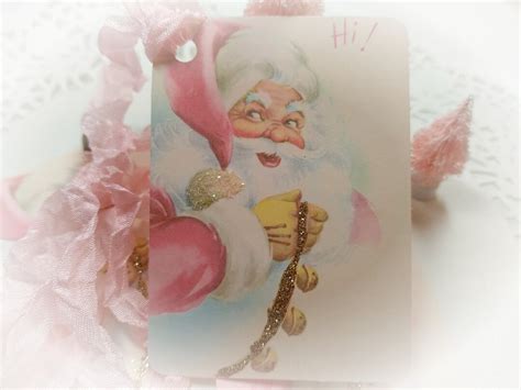 Fancy Pink Santa Claus Christmas Gift Tags and Ribbon Set Shabby Chic ...