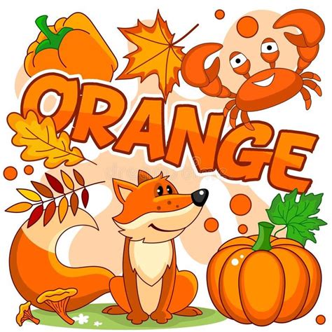 Illustrations of orange color. A set of cartoon orange pictures for ...