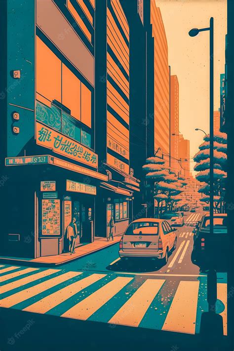 Premium Photo | Anime japan city retro halftone anime and manga illustration