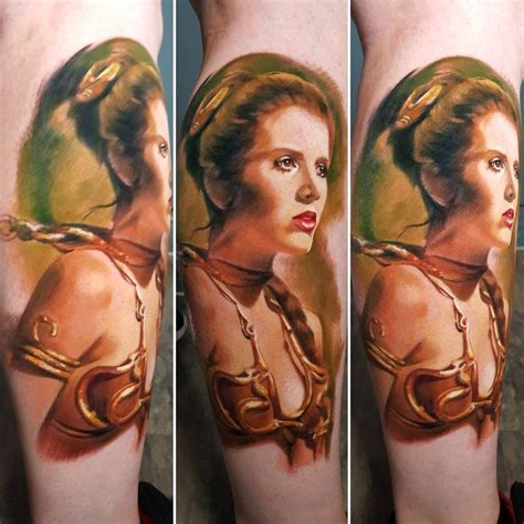 Princess leia in gold bikini from Star Wars - Return of the jedi Portrait realistic tattoo ...