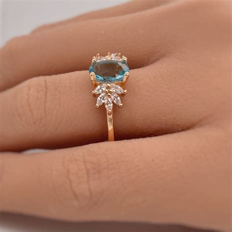 Vintage Aquamarine Engagement Ring Floral Art Deco - Etsy