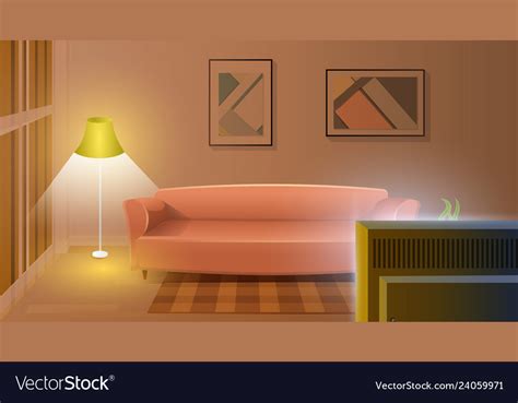 Modern living room with working tv cartoon Vector Image