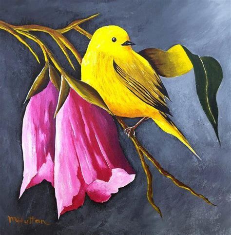 Original Acrylic Bird Painting and Flowers, wildlife, animal, birds, Art, living room decor ...