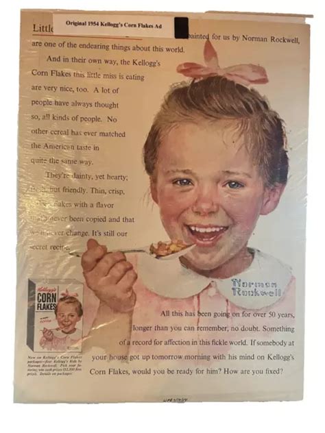KELLOGGS PRINT AD Corn Flakes Norman Rockwell Girl Pink Ribbon Hair 1954 cereal $12.95 - PicClick