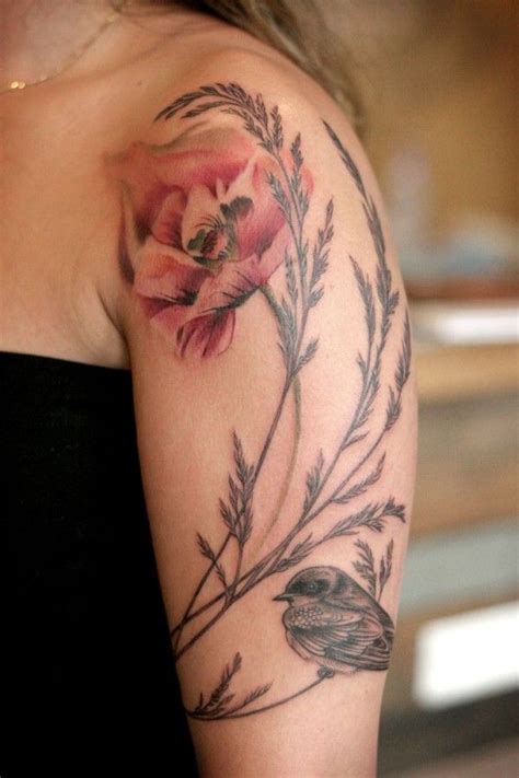 Flower and bird tattoo by Alice Kendall | Tattoomagz.com › Tattoo ...