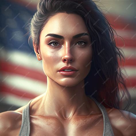 Premium AI Image | American beautiful fit female model with american flag on the background