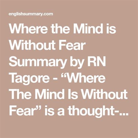 Where the Mind is Without Fear Summary by RN Tagore - “Where The Mind ...