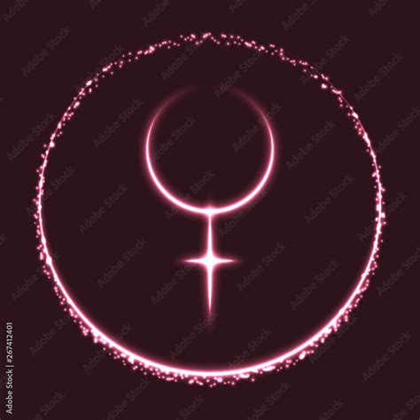 Vector abstract shiny astrological sign of Venus planet and crescent moon on dark pink ...