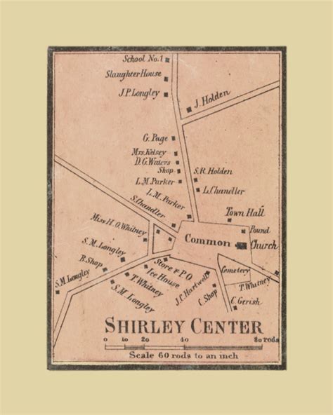 Shirley Center, Shirley Massachusetts 1856 Old Town Map Custom Print ...