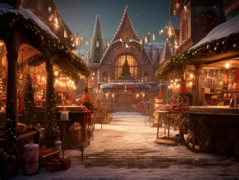 Premium AI Image | Christmas market in the evening illuminated by lights