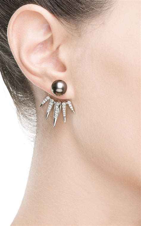 Nikos Koulis Detachable Black Pearl And White Diamonds Spectrum Collection Spike Earrings ...