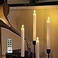 Set of 4 Battery Operated Taper Candles with Remote (White Spiral ...
