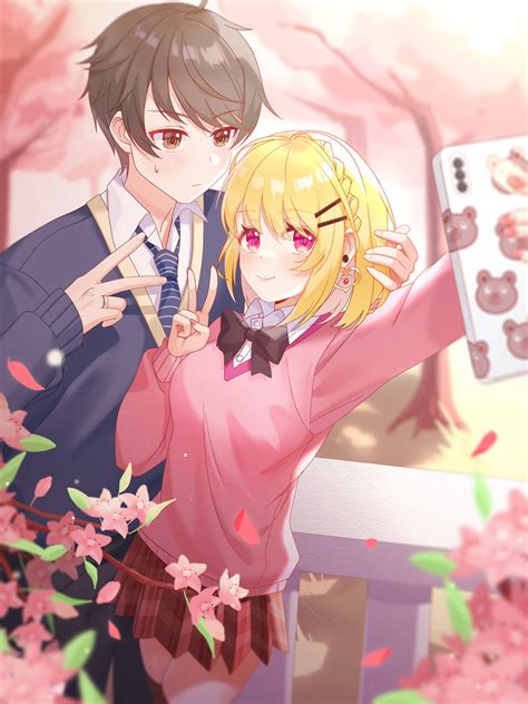 Download Selfie Aesthetic Anime Couple Digital Art Wallpaper | Wallpapers.com
