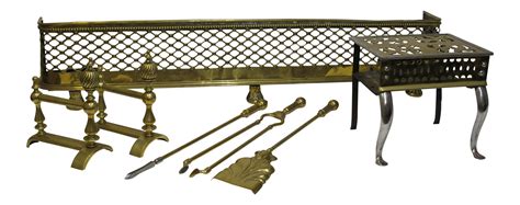 Brass Lattice Fireplace Set on Chairish.com | Fireplace tool set, Fireplace set, Fireplace tools