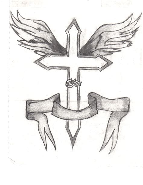 Cross with Wings Tattoo Design