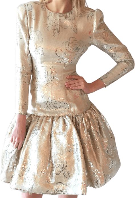 Vintage 80’s White Metallic Sequin Floral Drop Waist Mini Dress by Oscar de la | Shop THRILLING