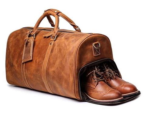 Handmade Personalized Leather Duffle Bag with Shoe Compartment | Gadgetsin