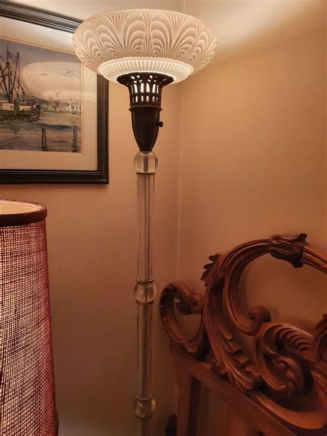 Antique Torchiere Glass Floor Lamp Glass Column Opalescent Shade Marble 1950s|eBay Direct Shop ...