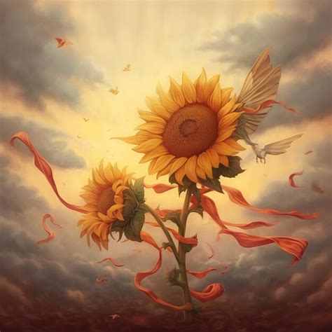 Premium AI Image | A painting of a sunflower with a butterfly on it