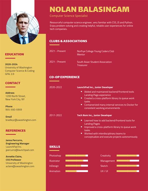 Yellow Red College Student Resume - Venngage