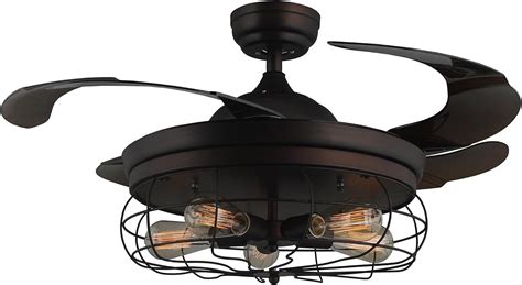 42'' Ceiling Fans Invisible Retractable Blades Farmhouse Industrial Pendant Lamp Chandelier ...