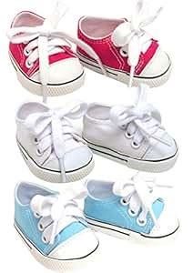 Amazon.com: 18 Inch Doll Sneakers. Sneaker Set to fit American Girl Dolls. White, Hot Pink ...