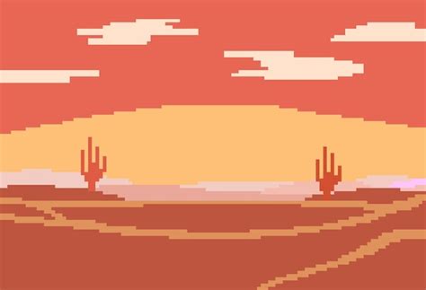 Premium Vector | Vector pixel art sunset at desert background illustration landscape