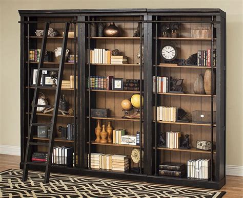 Beautiful Black 3 Pieces Office Bookcase Wall Library Set with Ladder ...