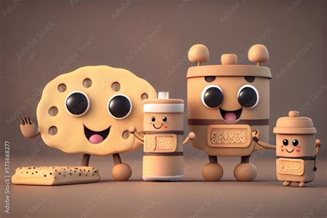 Cute Cartoon Biscuits and Gravy Characters 3D Illustration. Created ...