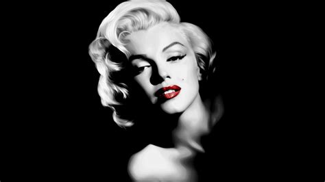 Black And White Photo Of Marilyn Monroe In Black Background Having Red Lipstick HD Celebrities ...