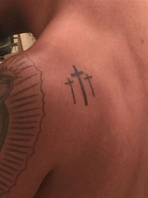 Three Small Crosses Tattoo Black & Gery | Cross tattoo for men, Cross ...