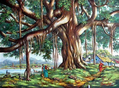 Banyan Tree, Painting by Landscape Artist G.Manohar Raja | Artmajeur