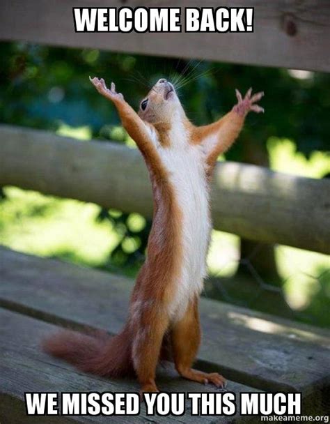 WELCOME BACK! WE MISSED YOU THIS MUCH - Happy Squirrel | Make a Meme