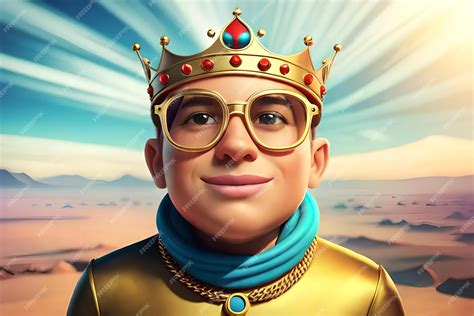 Premium AI Image | character smiling emoji with golden sunglass and a royal crown 3d illustration