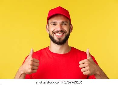 Closeup Friendly Smiling Delivery Guy Red Stock Photo 1769963186 | Shutterstock
