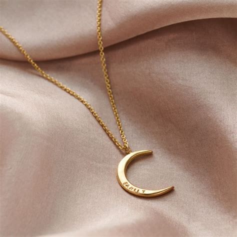 Personalised 9ct Gold Crescent Moon Necklace | Posh Totty Designs