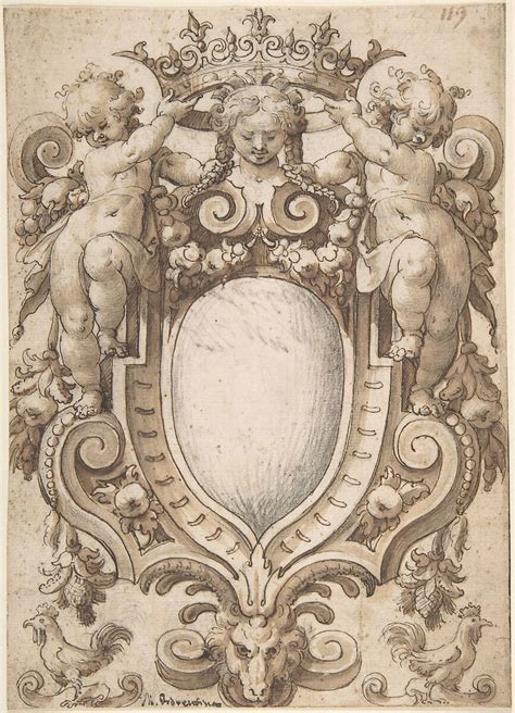 Anonymous, German, 17th century | Coat of Arms (blank) with Two Putti Holding a Crown | The ...