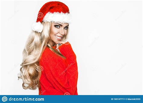 Beauty Christmas Fashion Model Girl . Long Straight Blonde Hair in Red ...