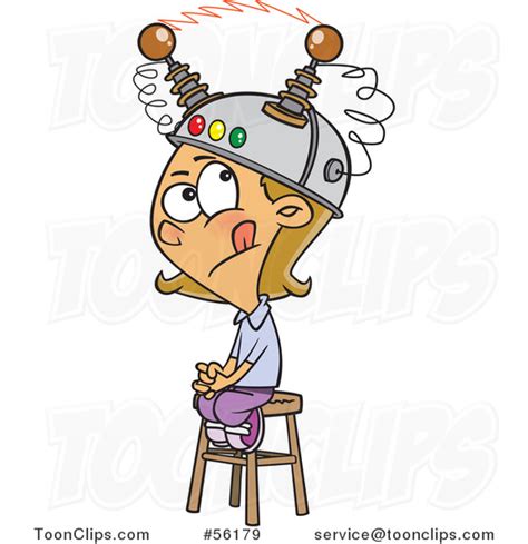 Cartoon White Girl Sitting on a Stool with a Thinking Cap on #56179 by ...