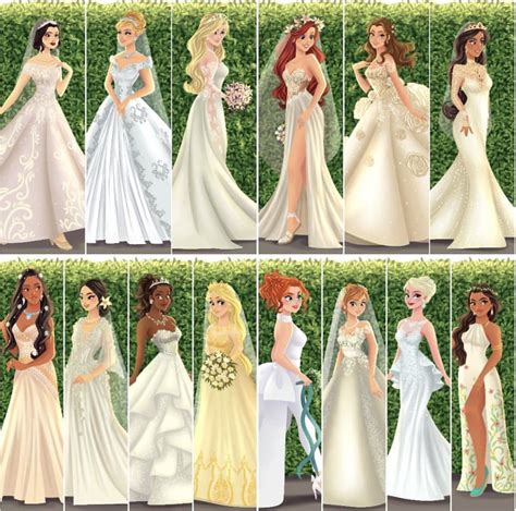 Princesses in Fashionable Wedding Dresses All Disney Princesses, Disney Princess Drawings ...