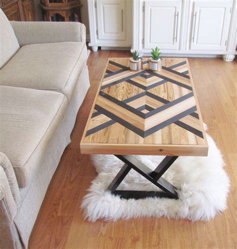 Wood Coffee Table Wood Chevron Geometric Black Table Boho - Etsy | Reclaimed wood coffee table ...