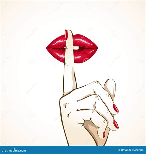 Illustration Of Woman Lips With Finger In Shh Sign Stock Photo - Image: 35968520