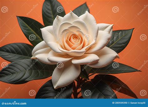 White Rose with Green Leaves on a Solid Color Background, Top View. Ai Generative Stock Photo ...