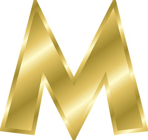 Golden, Shiny Letter M On A Transparent Background, A Letter With A 421