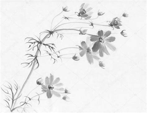 Chinese ink painting flowers | Flower chinese ink painting — Stock ...