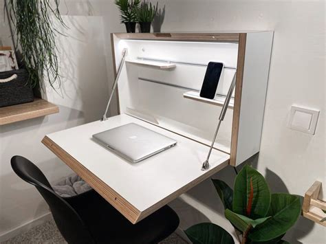 Wall Mounted Folding Desk Space Saving Desk Office Desk | Etsy Wooden Wall Desk, Wall Mounted ...